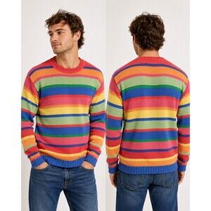 Robert Scott Sz M Colorful Rainbow Art-Wear Combed Cotton Knit Vintage Sweater
